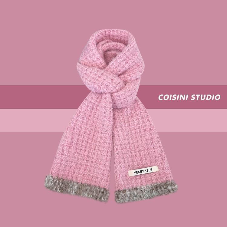 New Soft and Waxy Raw Edge Knitted Small Scarf for Women in Autumn and Winter Warm and Versatile Student Couple Woolen Scarf Trendy