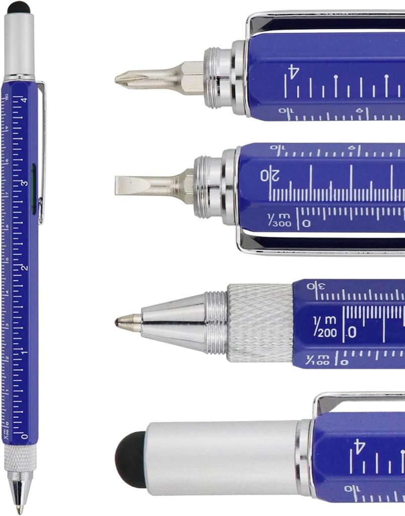 Gifts Multi Tech Tool Pen 6 In 1 Stylus Pen - Screwdriver Pen With Ruler, Levelgauge, Ballpoint Pen Black Ink (silver)