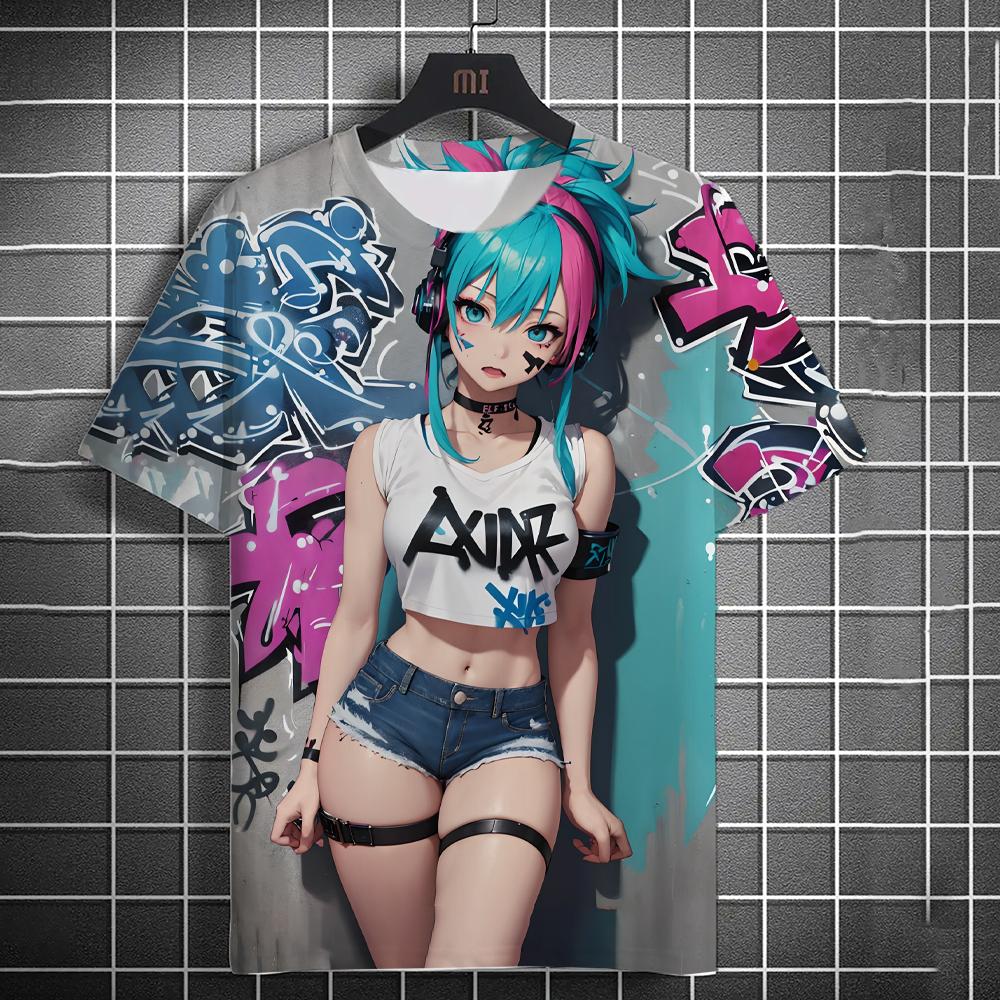 Anime Character Graffiti Tee 3D Sexy Beauty Print Men's T-Shirts Poster Style T Shirt Trend Men/Women Short Sleeve Y2k Tshirt