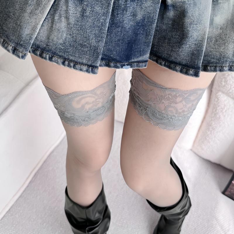 Invisible Non-Slip Knee Socks Women'S Summer Ultra-Thin Sexy Lace Stockings Black Silk Thigh Socks High Stockings