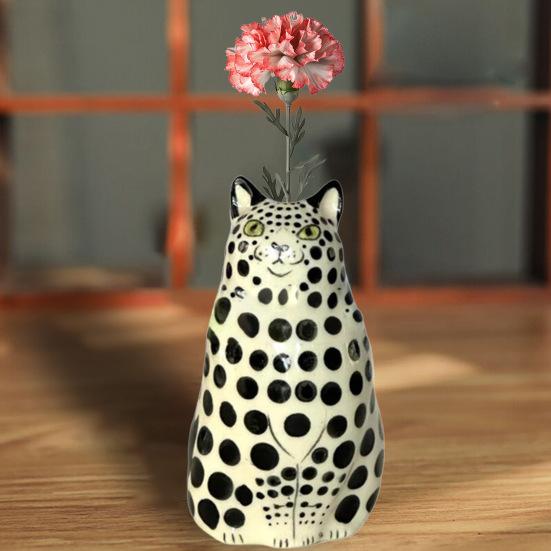 Tečkovaná kočičí váza s květinami Dekorace na pracovní plochu Pryskyřice Kreslený koťátko Květinové rostliny Váza Vnitřní Držák na skutečné sušené květiny Květinová aranžmá Nádoba
