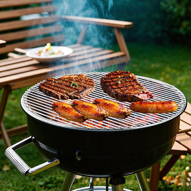 17" Round Metal Charcoal Grate Replacement Hinged Cooking Grate with Handles Compatible with Weber 18 inch Charcoal Container