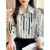 Women'S Casual Striped Shirt, Button-Up Design, Made Of, Suitable for Spring, Summer, And Autumn Casual Or Formal Wear