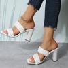 Fashion Double Braided Band Chunky Heeled Sandals Women Summer 2025 Square Toe High Heel Slippers Women Fashion Woven Slip On Sandalias