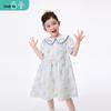Girls' Blue Floral Doll Collar A-Line Dress
