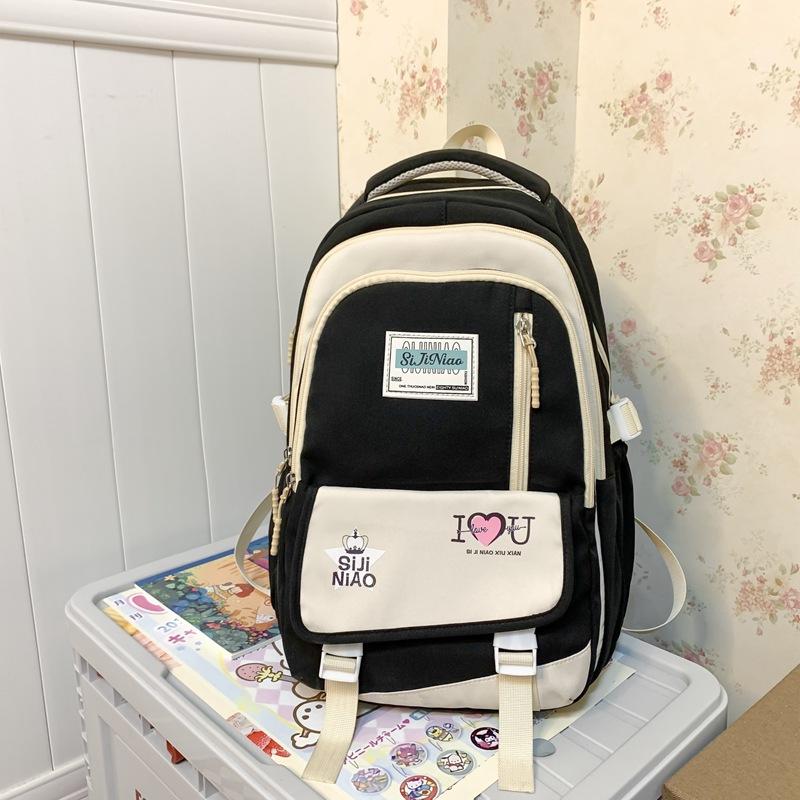 Women s 2025 new simple niche versatile contrasting color student schoolbag multi-compartment large-capacity backpack single pack.
