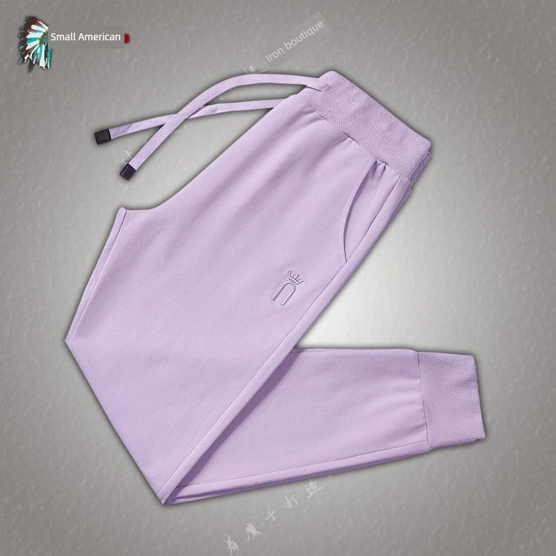 

Spring and Autumn Thin Casual Elastic Ankle-Tied Cropped Sweatpants Taro Purple Nine-point Pants XL