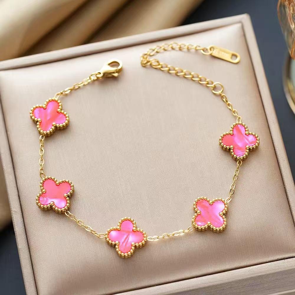 Grenzüberschreitendes Luxuriöses Europäisches & Amerikanisches Damen Armband mit Perlmutt Kleeblatt white