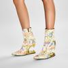 Fashion Women's New Autumn and Winter Pointed Embroidery Fabric Surface Flower Wolf Teeth High Heels Plus Zipper and Calf Short Boots