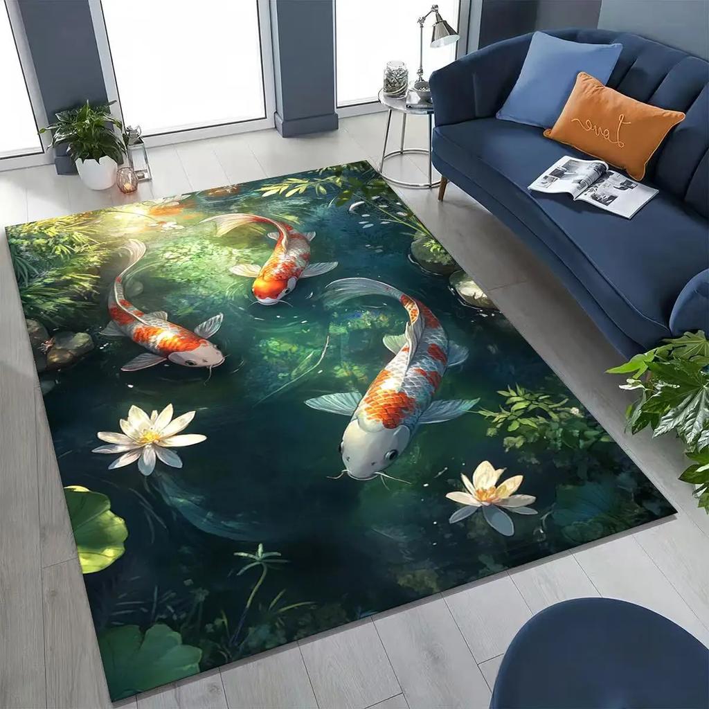 Area Rugs Floor Carpet Mat Koi Fish Pattern Non Slip Soft Plush Floor Mat for Living Room Bedroom Kitchen Home Decor Office Room