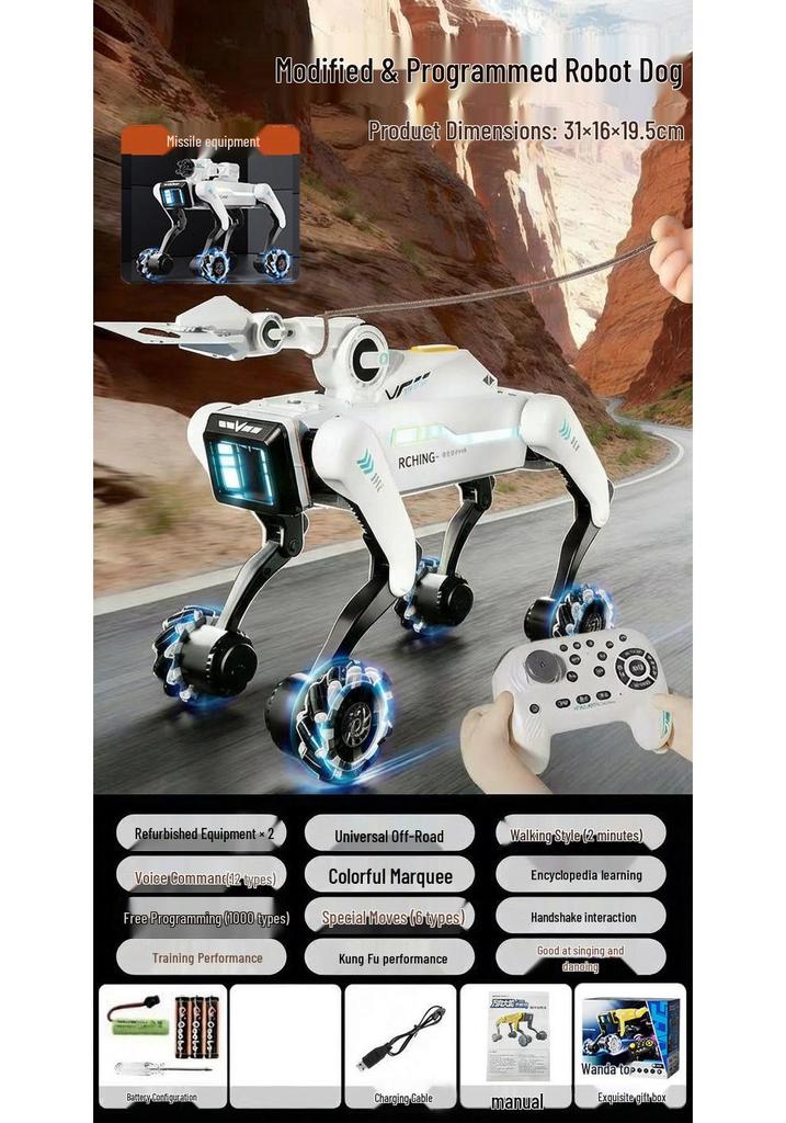 Smart AI Robot Dog with Voice Dialogue, Remote Control, Call Function, Item Pickup & Cannonball Shooter