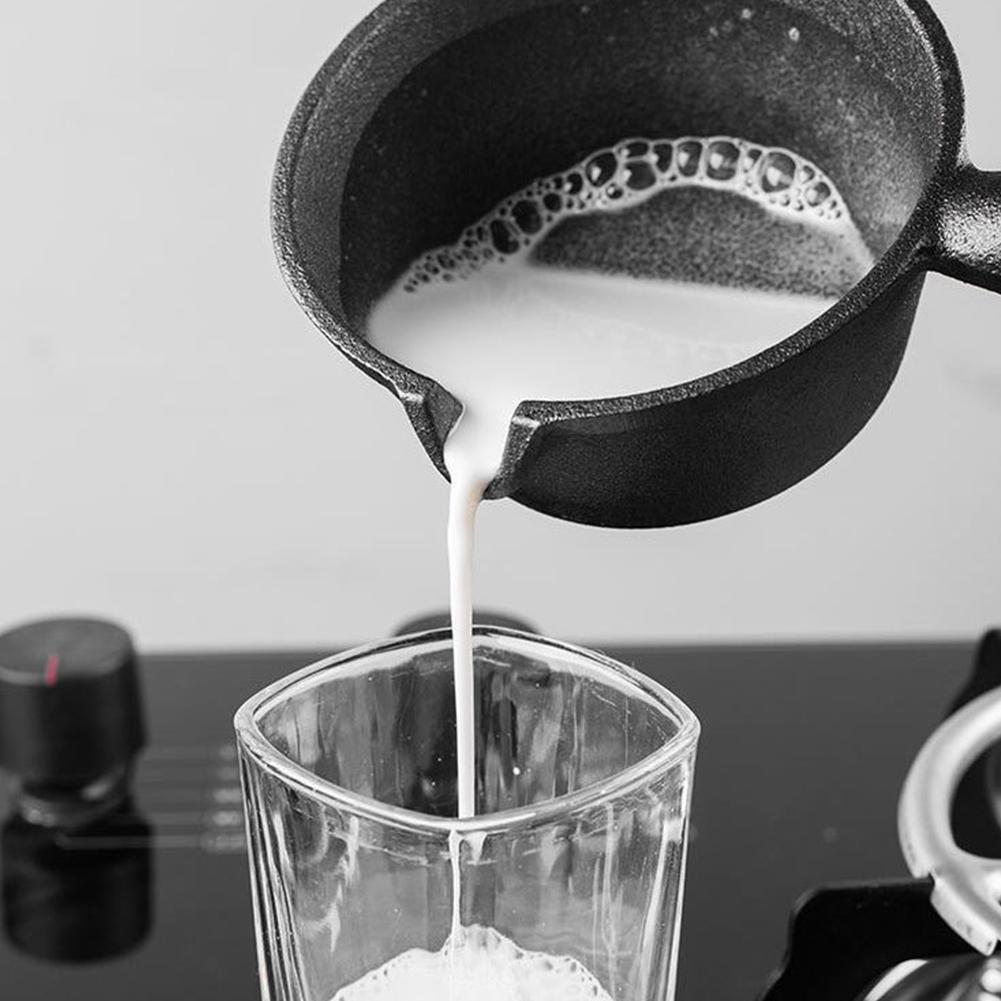 Non Stick Cooking Saucepan with Pour Spout Butter Melt Pot Wooden Handle Cast Iron Skillet for Pouring Oil Milk