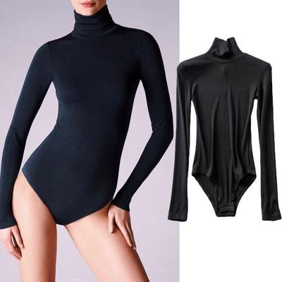 Mono de manga larga con cuello alto elástico y ajustado para mujer, versátil, de color sólido, estilo Spice Girl