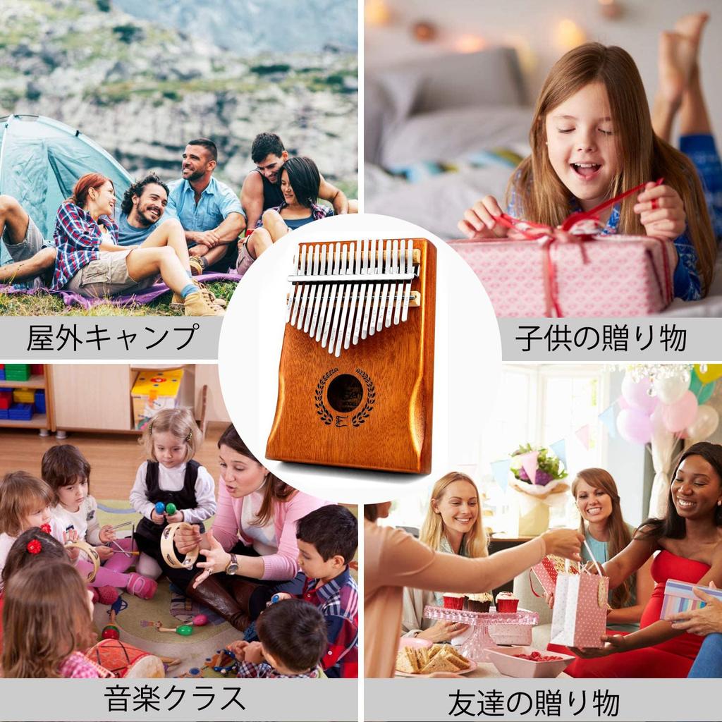Everjoys Kalimba 17-Key Beginner Set Mahogany Tuned with Scale Markings Thumb Piano Japanese Sheet Music Beginner Guide All-in-One Kit for Children