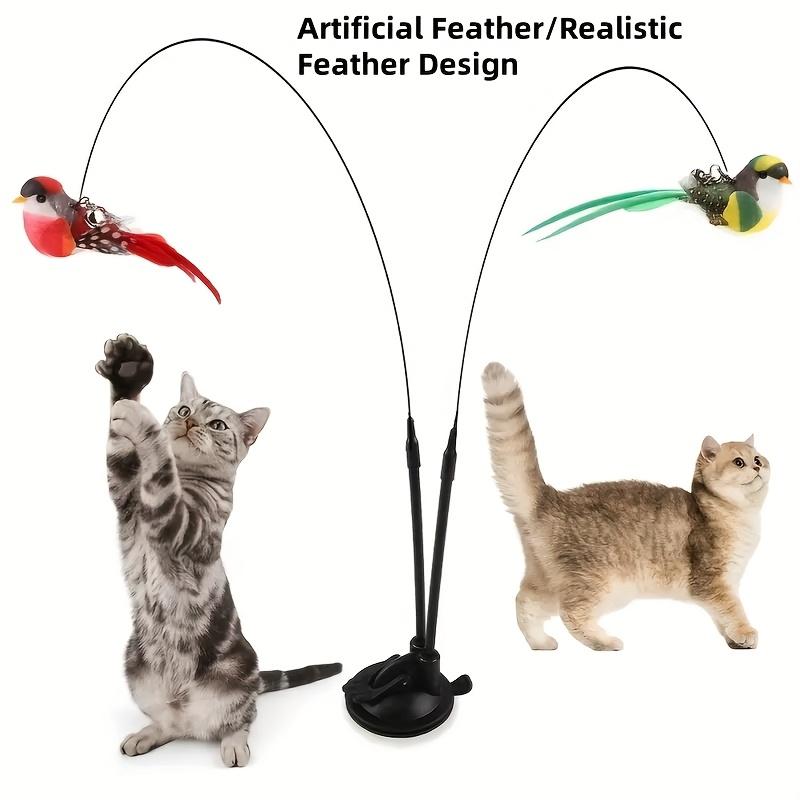 3pcs Cat Toy Set - Simulated Bird Teaser with Nylon Feathers, Double Rod Strong Suction Cup and Bell for Interactive Training and Boredom Relief
