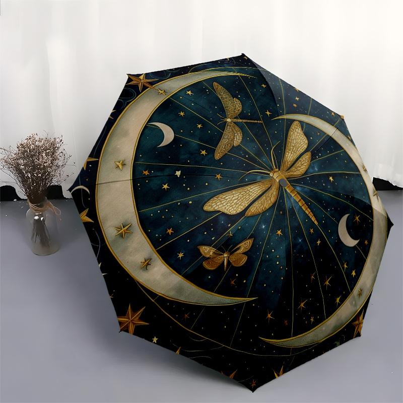 Celestial Dragonfly Moon Stars Round Rug - Mystical Night Sky DecorUmbrella, Portable 3-Fold Compact Umbrella,Christmas Gift ES553