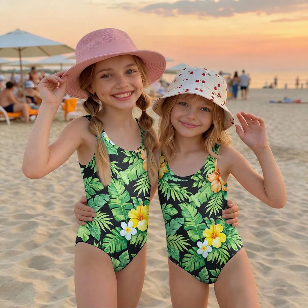 Girls One Piece Swimsuit Summer Kids Swimwear Beachwear Hawaiian Print Casual Fashion Swim Suit for Children
