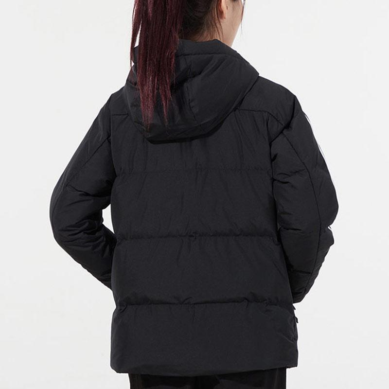 Adidas 3-Stripe Puff Jacket with Double-Knit Zip Pockets and Hood Women Outerwear Black H23063