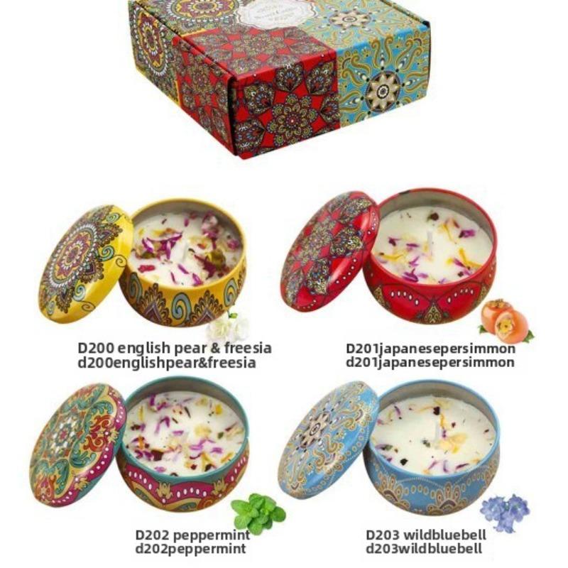 4Pcs/Box Scented Candle Set Gift Islamic Arabian Patterns Fragrance Candle Jar DIY Smokeless Couples Romantic Incense Candles