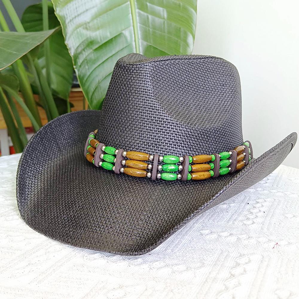 Cappello da cowboy in paglia da donna cappello da spiaggia cappello jazz con accessori da fornaio moda estate