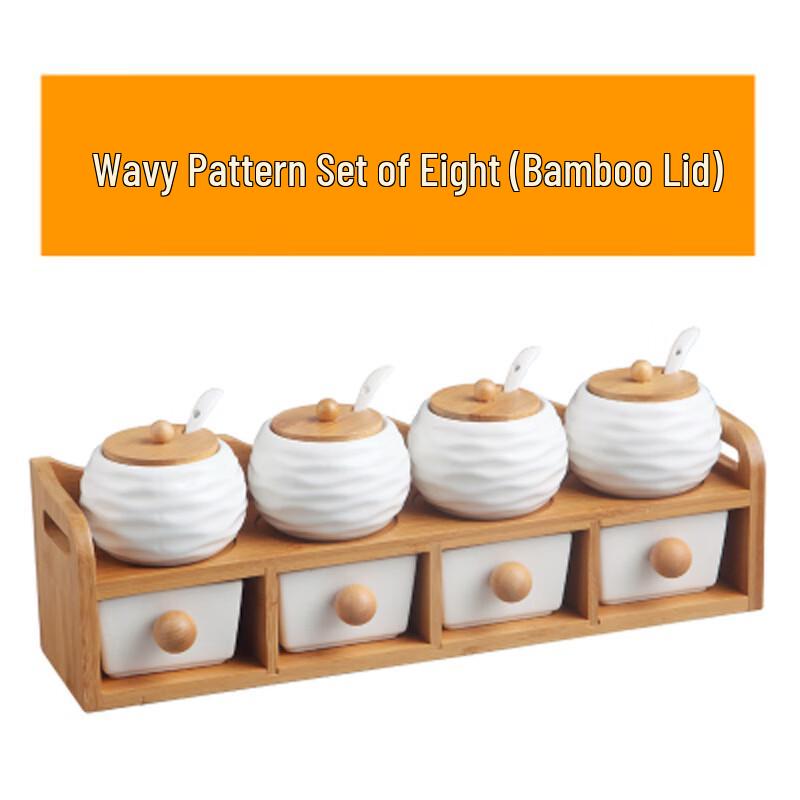 Ceramic Seasoning Jar Set with Bamboo Lids