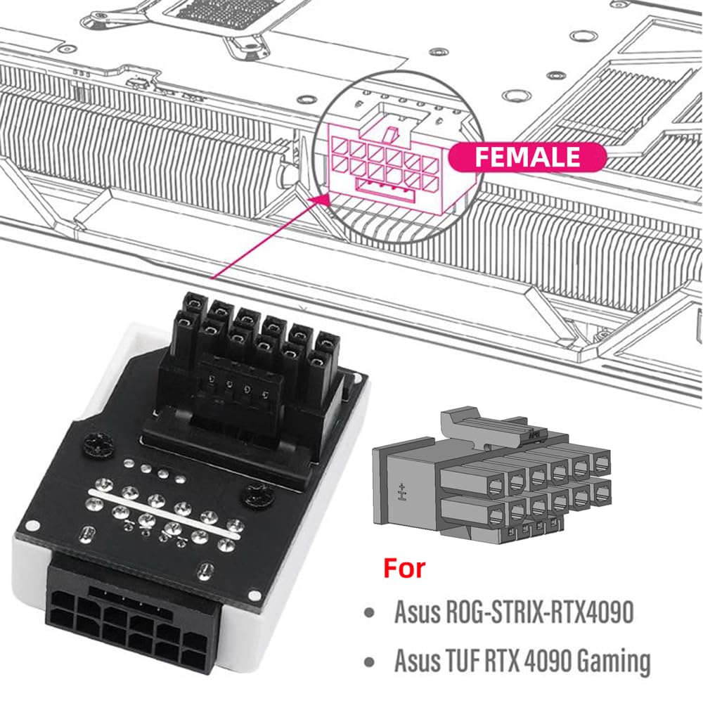 Cablecc 12VHPWR Male To Female Adapter Power Modular Extension Down Angle 90 Degree for 3080 3090TI PSU 16 Pin Graphics Card PCI-E 5.0 ATX3.0 12+4P