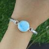 Natural Larimar Gemstone Bangle Bracelet, 925 Sterling Silver, Gift For her, Handmade Designer Jewelry, Christmas Gift