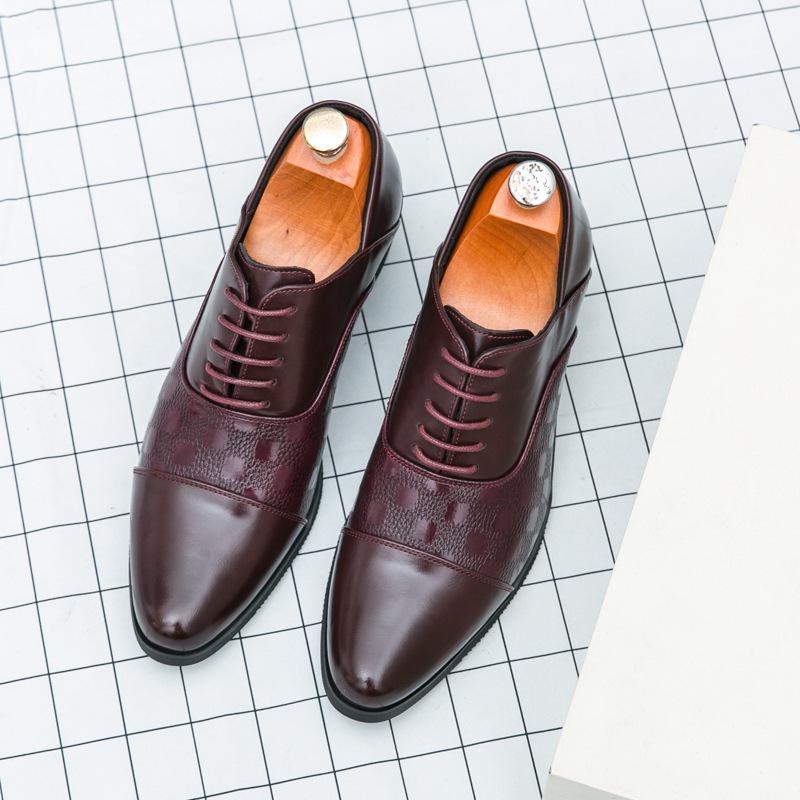 Men's Retro Leather High-Heeled Formal Shoes - Size 46, Pointed Toe, Low-Top, with Height Boost for Business or Wedding