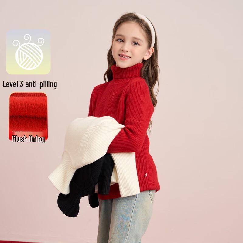 Girls Winter Ribbed High-Neck Fleece Sweater 170