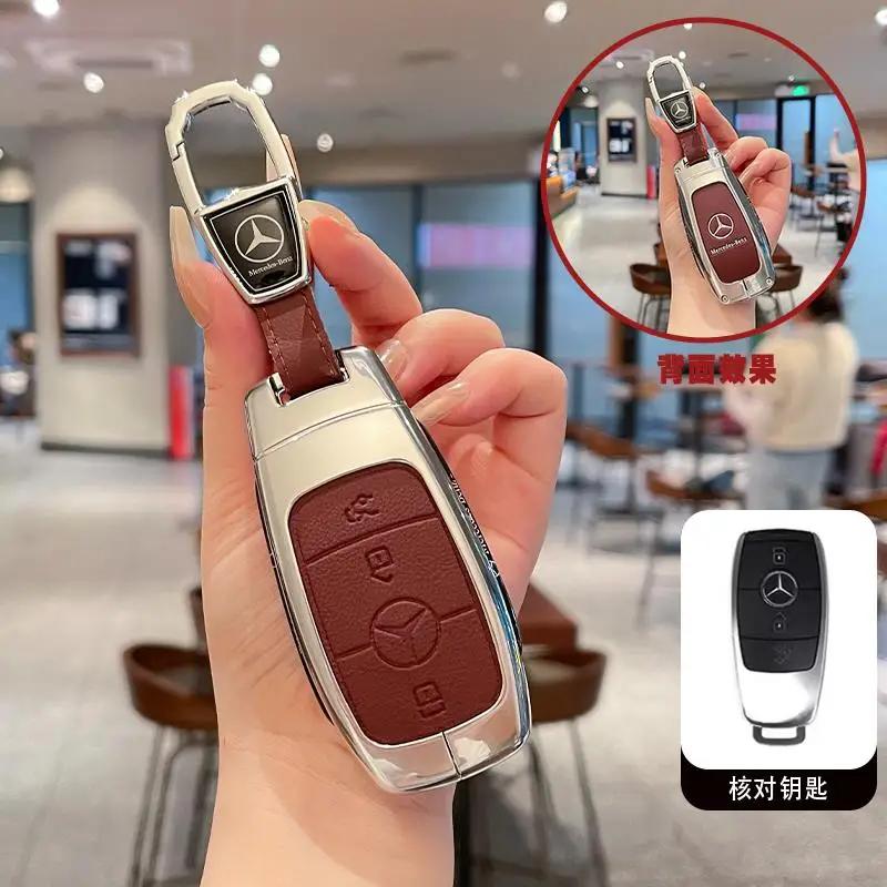 Leather Car Key Case Remote Cover Shell Bag Holder Fob For Mercedes Benz A B C E S Class S400L CLA CLS GLC GLE GLS EQE EQS AMG