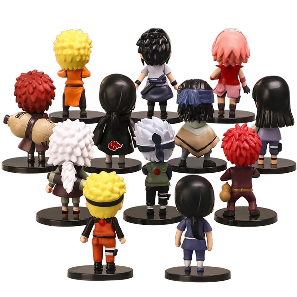 12pcs Naruto Q-version Uzumaki Naruto Flag Mokaka Nishi Uchiha Sasuke Cute Handmade PVC Model Anime Peripheral Birthday Gift