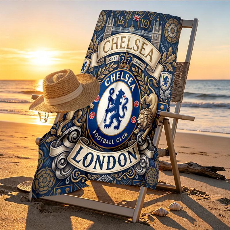 Chelsea FC Print Beach Towel Design, Soft, Lightweight. for Home Bathroom, Spa, Pool, Yoga, Surfing, Camping, Gift for Family, Friend