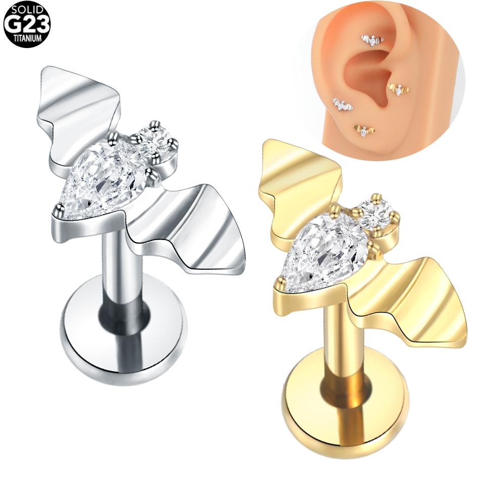 1PC Butterfly Bee Labret Piercings Cluster Crystal Tragus Earring Flat Cartilage Helix Stud Earrings Zircon Lip Piercing Jewelry