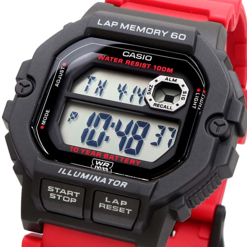 Casio CASIO Sports Gear Digital Men's Watch with 60 Lap Memory Function WS-1400H-4AV Overseas Model Black x Red