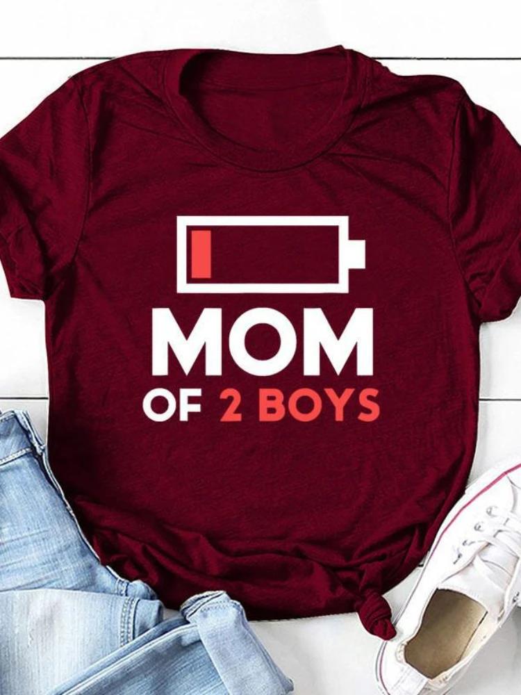 MOM OF BOYS Recharge Print Women T Shirt Short Sleeve O Neck Loose Women Tshirt Ladies Fashion Tee Shirt Tops Camisetas Mujer