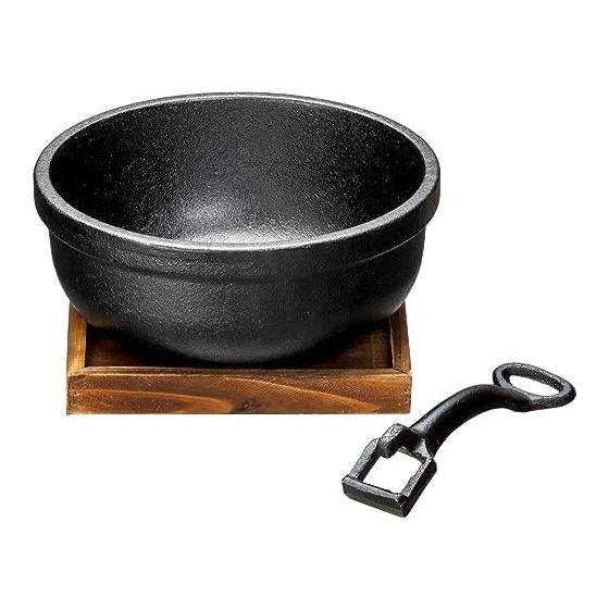 Ishigaki Sangyo Ishigaki Iron Casting Black 18cm Width 18 x Depth 18 x Height 9cm Bibimbap Pot with Handle Gas IH Compatible 3977