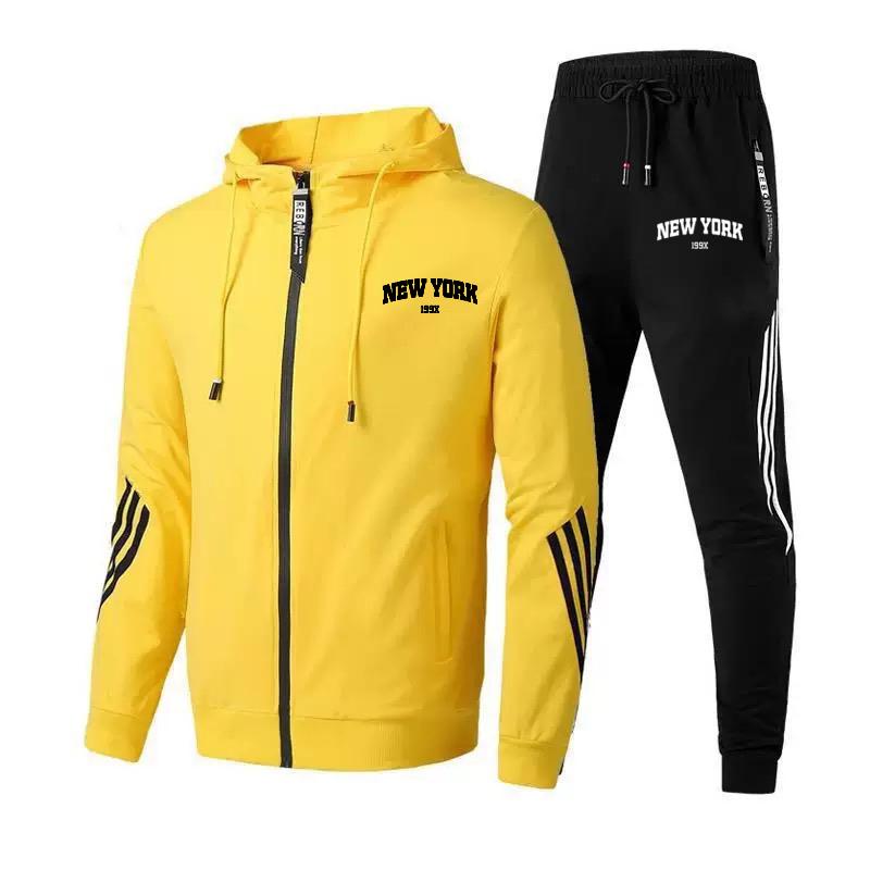 Survêtement 2 Pièces Homme - Sweat à Capuche + Pantalon De Jogging, Logo New York, Confortable Pour Maison/sport