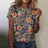 Retro Style 3D Printed T-shirts with Fashionable Round Neck Short Sleeved Top Featuring Ethnic Patterns Women's T-shirts