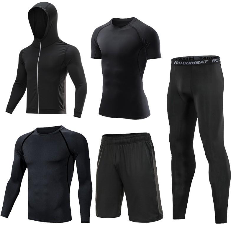 Mens 5-Piece Quick Dry Breathable Cycling Jersey Set Training Running Sportswear