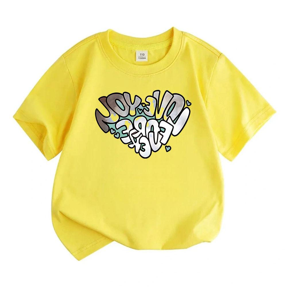 Kids Boys Girls 100% Cotton Crew Neck Short Sleeve T-Shirt, Trendy Graffiti I Love You Forever Print Casual Soft Tee for Daily Wear Summer Tops
