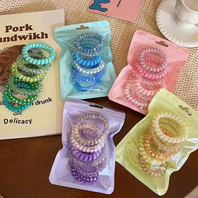 6 Teile/satz Candy Farbe Haar Seil Dame Sommer Telefon Draht Elastische Haar Band