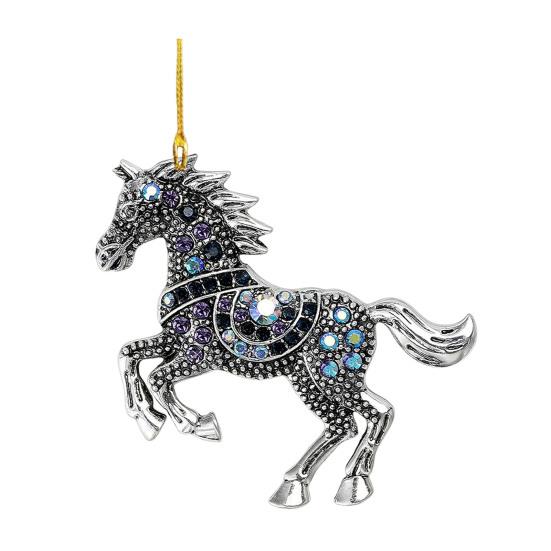 Horse Christmas Ornaments Sparkly Rhinestone Horse Car Rear View Mirror Charm 2D Flat Acrylic Auto Hanging Pendant Horse Lover Gifts for Women Men
