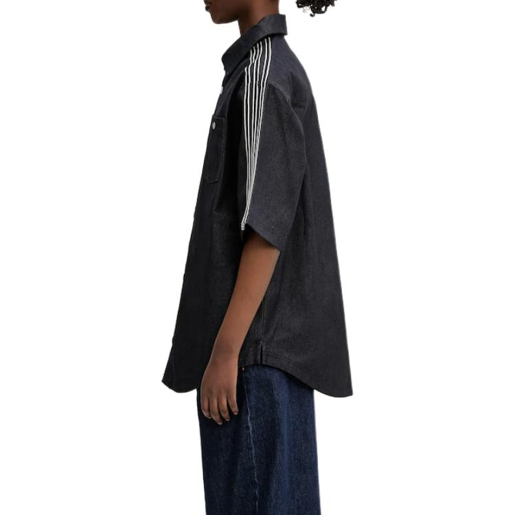 adidas Originals Polo Knopf Locker Kurzarmhemd Damenhemden Schwarz JJ3146