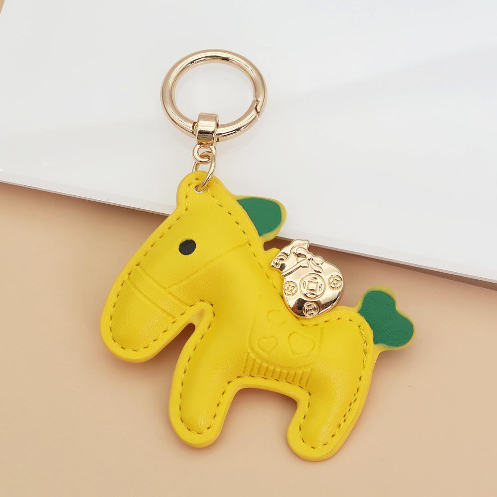 Women Leather Charms Bag Pendant KeyChain Cartoon Pony Rocking Horses Keyring Cute Animal Ornament Accessories