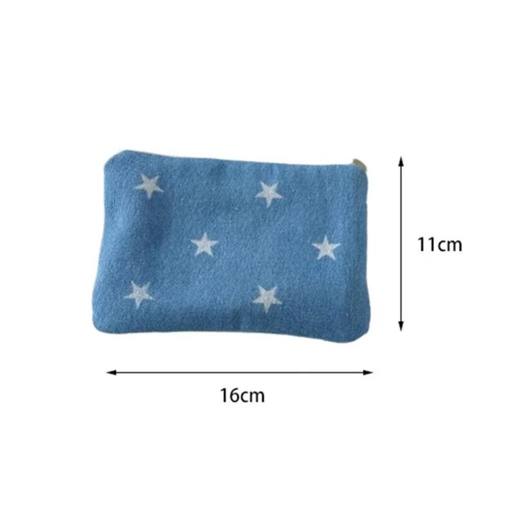 Cute Star Print Coin Purse Denim Ultralight Lipstick Earphone Storage Bag with Zipper Small Coin Wallet