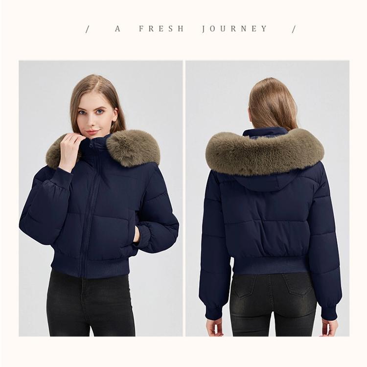 Dam Varm Pufferjacka med Stor Päls Krage Kort Förtjockad Huva Liten Dunjacka
