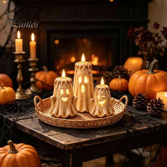 Decorative Figures for Living Room Halloween Ghost Candle Light Ornament, Resin Desktop Sculpture, Figurine Small Figurines Courtyard Decor