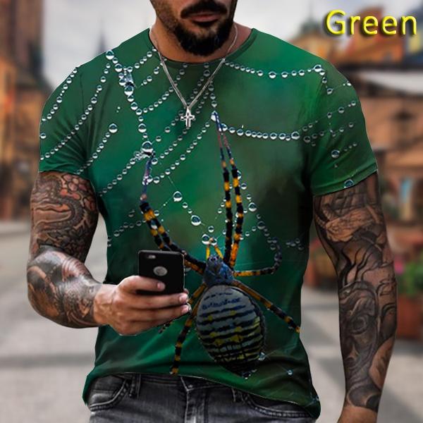 Pánská trička s 3D potiskem pavouka s kulatým výstřihem - Módní pánská trička s krátkým rukávem - Měkká polyesterová tkanina se střední pružností - Letní oblečení volného střihu