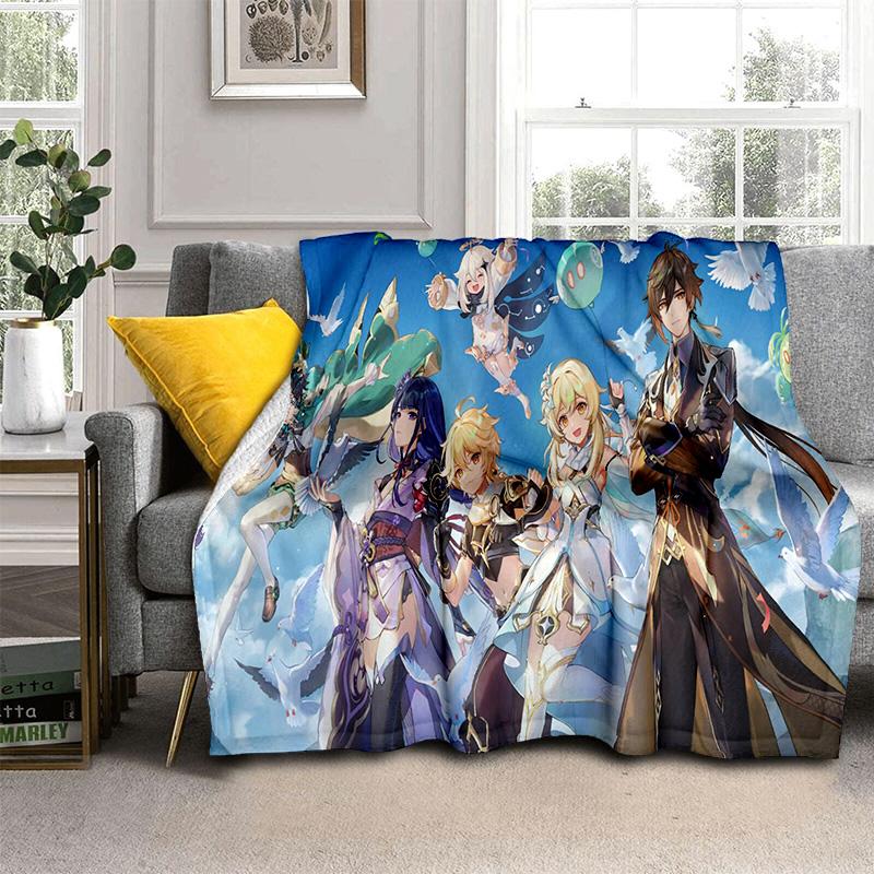 Game Genshin Impact Gamer Cartoon Blanket,Soft Throw Blanket for Home Bedroom Bed Sofa Picnic Travel Office Cover Blanket Kids