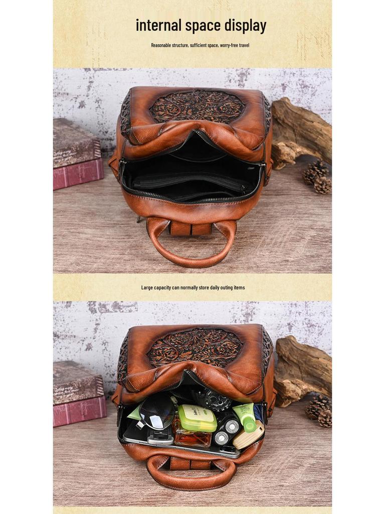 Retro Chinesischer Stil Geprägter Lässiger Reise-Rucksack mit großem Fassungsvermögen für Damen